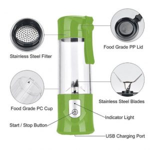 Portable USB Rechargeable Smoothie Blender with 6 Blades. 380ml